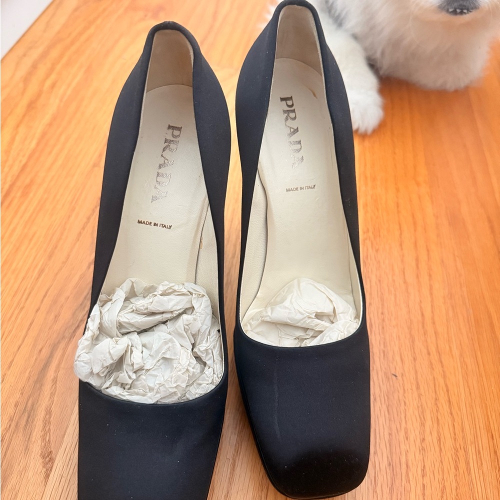 Prada Black Women's Satin Square Toe Pumps
